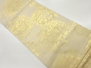 丸文に草花模様織出し袋帯